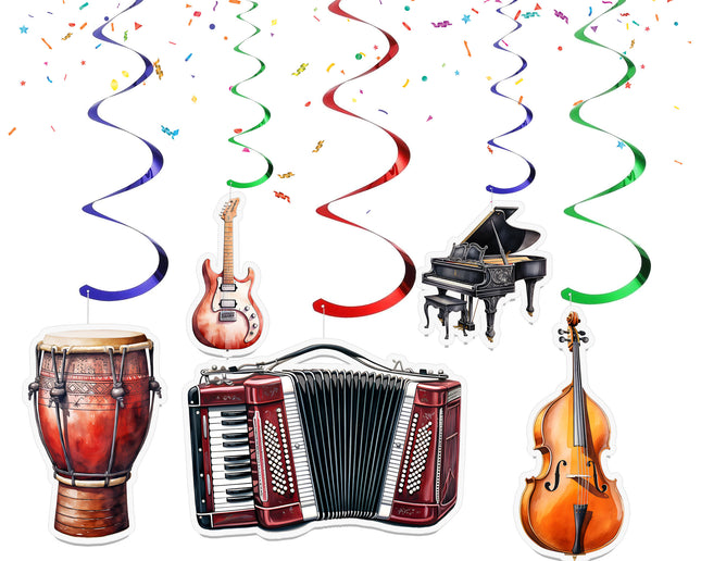 Music Instruments Hanging Streamers - 10 Pcs | Music-Themed Party Decorations