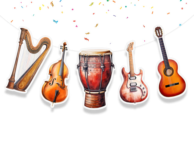 Musical Instruments 5 Pcs Party Banner - Music Theme Decor