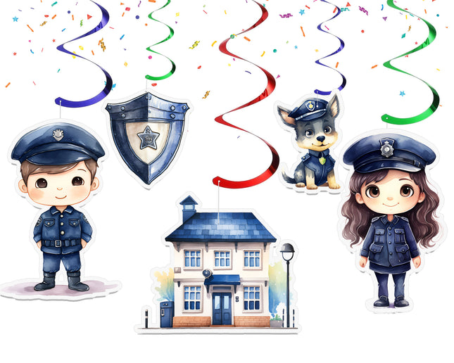 Police-Themed Hanging Streamers - 10 Pcs | Law Enforcement Party Decorations