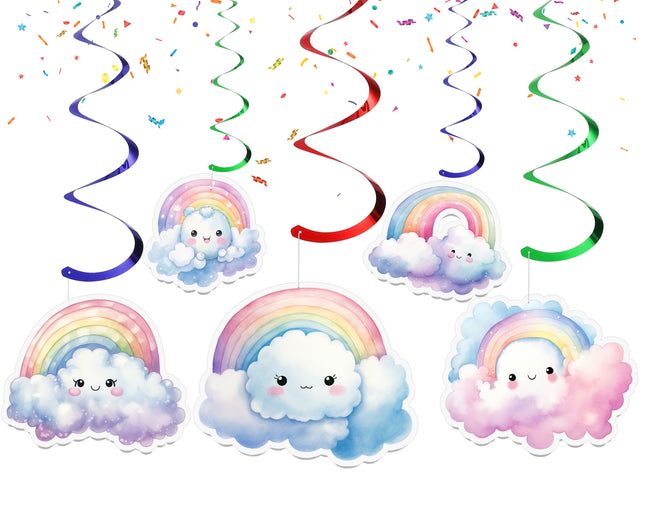 Rainbow and Clouds Hanging Streamers - 10 Pcs | Cute Party Decorations