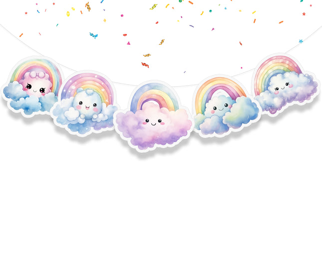 Rainbow and Clouds Theme 5 Pcs Party Banner - Cute and Colorful Decor