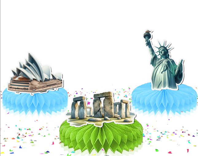 World Landmark Honeycomb Party Decorations - Set of 5