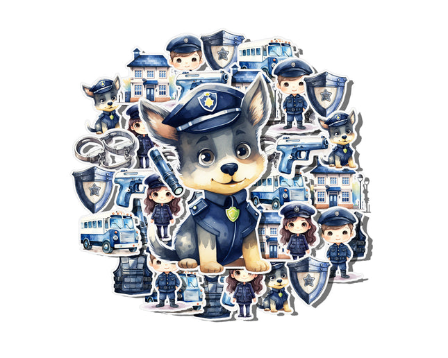 Police Sticker Set – 20-Piece Cute Police Dog & Officer Stickers Collection