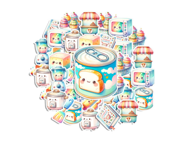 Kawaii Kitchen Stickers – Cute Appliances, Food & Utensils Decal Set 20 Pack