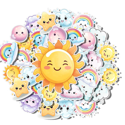 Cute Sun, Moon & Stars Sticker Set – Kawaii Weather 20-Piece Stickers Collection