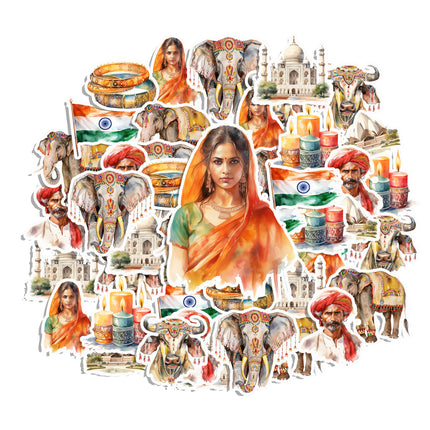 India Culture Sticker Set – Taj Mahal, Elephants, Traditional Art 20 Pack