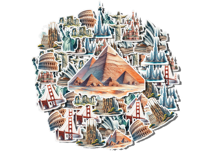 World Landmarks Sticker Set – Famous Monuments & Icons Decal Pack 20 Pieces