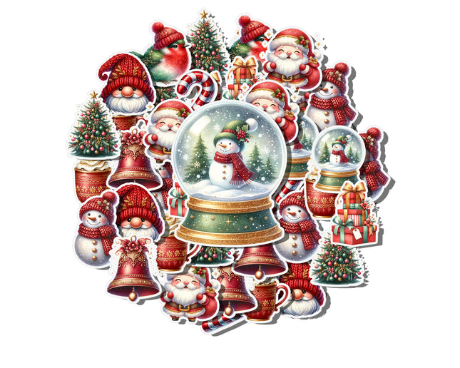 Christmas Holiday Stickers – Festive Winter Joy – Santa, Snowman, & More, 20pcs