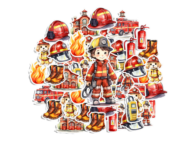 Firefighter Sticker Set – Fire Truck, Firehouse, Gear & Puppy Decal Pack 20 Pieces