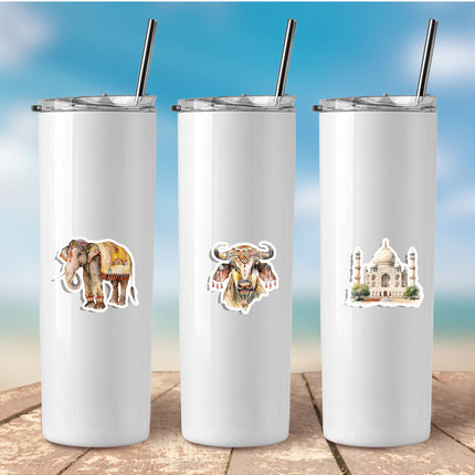 India Culture Sticker Set – Taj Mahal, Elephants, Traditional Art 20 Pack