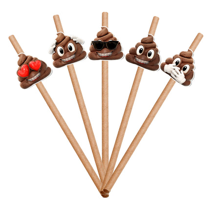 NEWMOJI Poop Cardstock Decorated Drinking Straws - Pack of 10 - Party Fun!