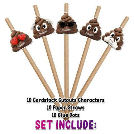 NEWMOJI® Poop Cardstock Decorated Drinking Straws - Pack of 10 - Party Fun!