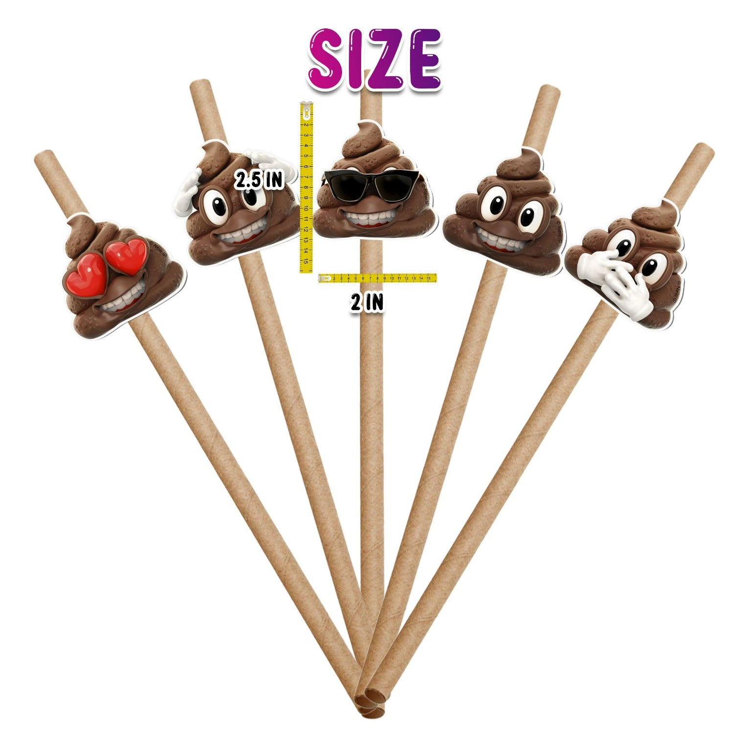 NEWMOJI® Poop Cardstock Decorated Drinking Straws - Pack of 10 - Party Fun!