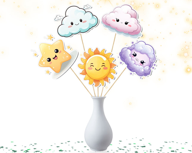 Sun, Cloud, and Star-Themed Party Centerpiece – 5 PCS Perfect for Baby Showers and Kids’ Events