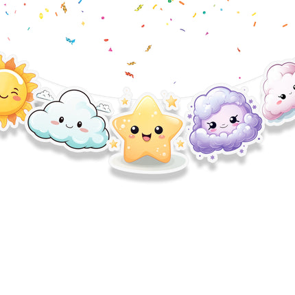Sun, Cloud, and Star Theme 5 Pcs Party Banner - Cute Weather-Themed Decor