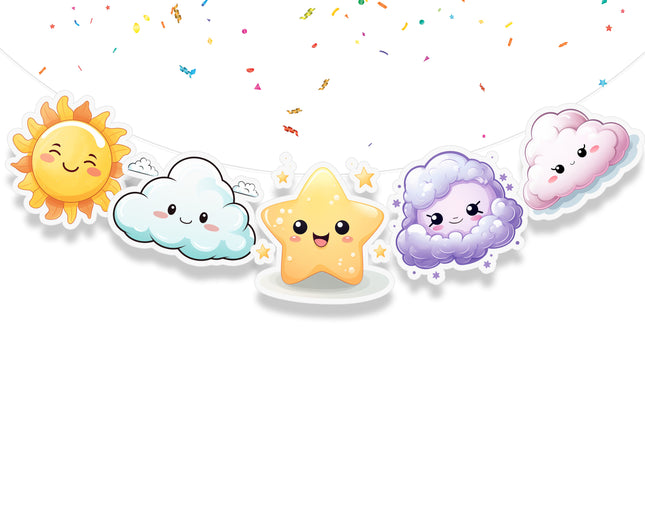 Sun, Cloud, and Star Theme 5 Pcs Party Banner - Cute Weather-Themed Decor
