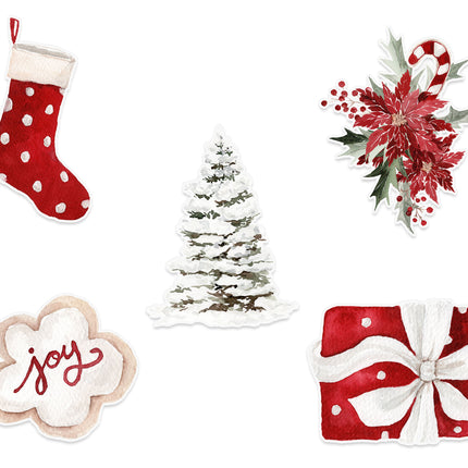 Christmas Holiday Wall Stickers – Stocking, Tree, Poinsettia, Gift & Joy Decal Set 5 Pack