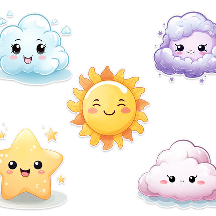 Weather & Celestial Wall Stickers – Sun, Cloud, Star & Moon Decal Set 5 Pack