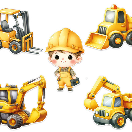 Construction Vehicles Wall Stickers Set - 5 pcs