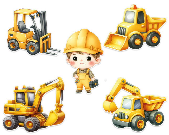 Construction Vehicles Wall Stickers Set - 5 pcs