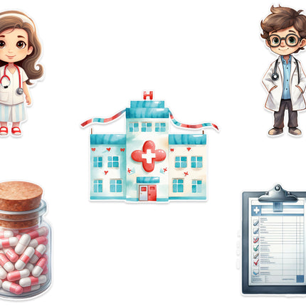 Medical Theme Wall Stickers Set - 5 Pcs