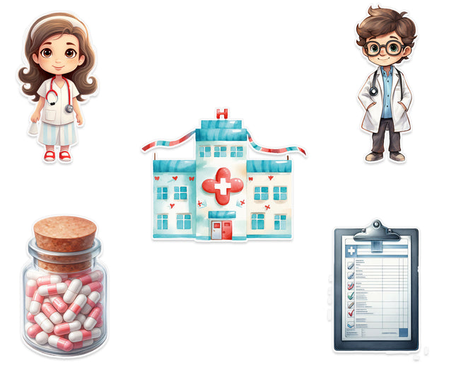 Medical Theme Wall Stickers Set - 5 Pcs