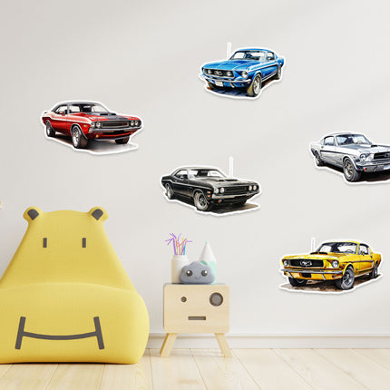 Classic Muscle Car Wall Stickers Set - 5pcs