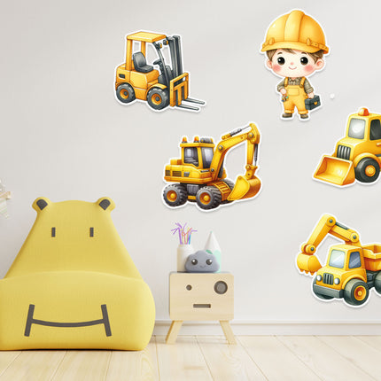 Construction Vehicles Wall Stickers Set - 5 pcs