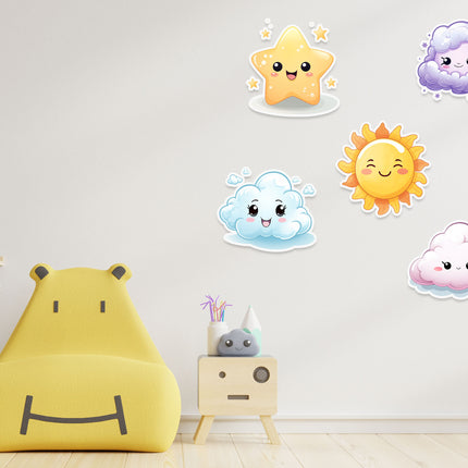 Weather & Celestial Wall Stickers – Sun, Cloud, Star & Moon Decal Set 5 Pack