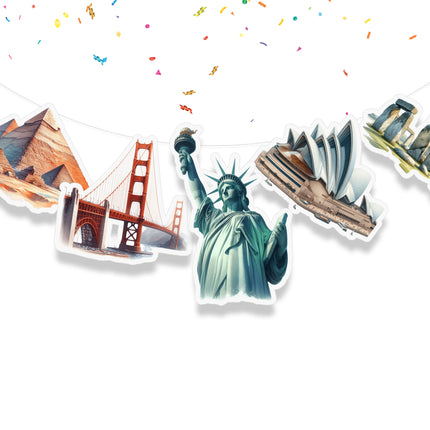 World Landmarks 5 Pcs Party Banner - Travel and Adventure Theme Decor