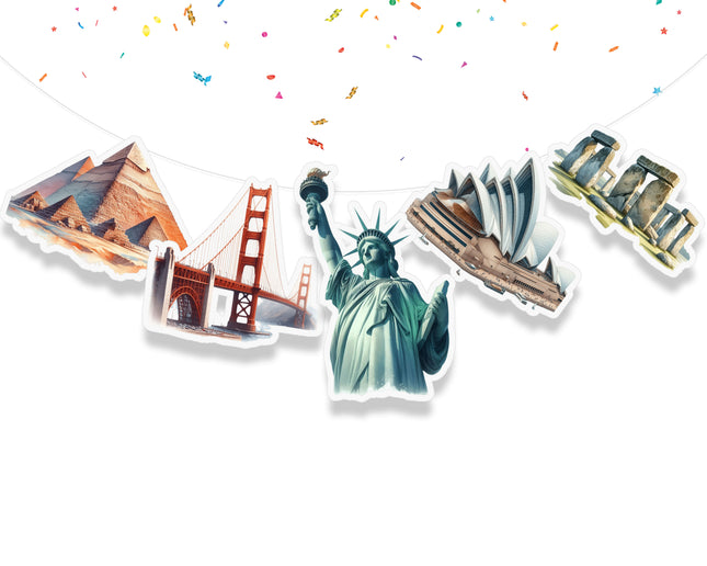 World Landmarks 5 Pcs Party Banner - Travel and Adventure Theme Decor