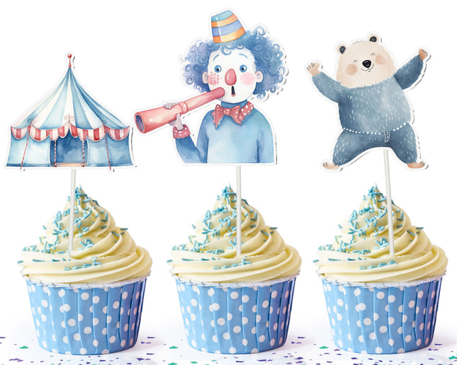 Blue Circus Cupcake Toppers