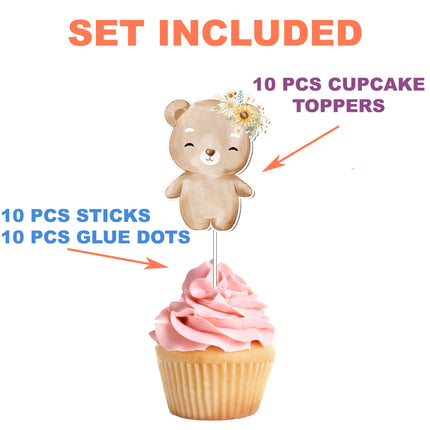 Honey Bear Cupcake Toppers - 10pcs Set - Adorable Woodland Party Decorations