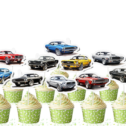 Classic Car Cupcake Toppers - Set of 10 | Vintage Car Party Decorations | Car Enthusiast Cake Toppers