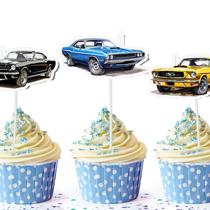 Classic Car Cupcake Toppers - Set of 10 | Vintage Car Party Decorations | Car Enthusiast Cake Toppers