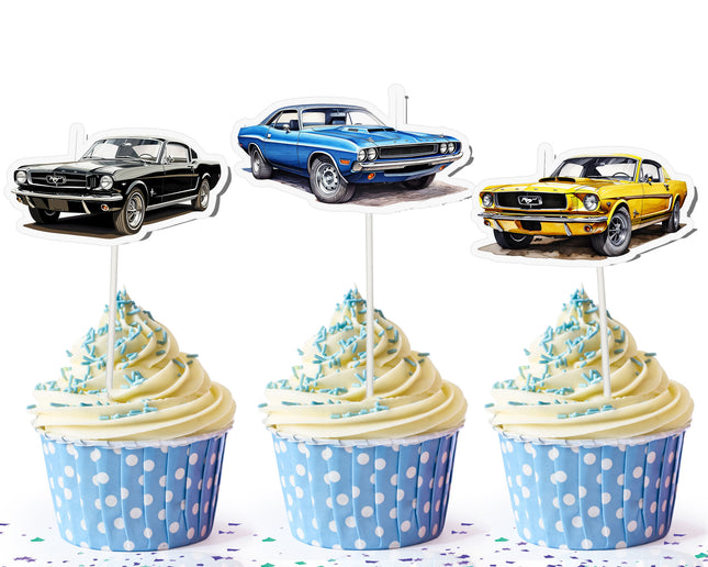 Classic Car Cupcake Toppers - Set of 10 | Vintage Car Party Decorations | Car Enthusiast Cake Toppers