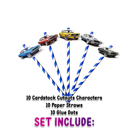 Retro Car-Themed Party Straws – Set of 10PCS Drink Decor