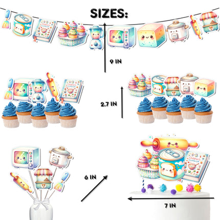 Adorable Baking-Themed Party Decoration Set – Includes Cake Topper, Cupcake Toppers, Banner, and Centerpieces