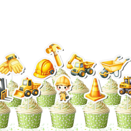 10-Piece Construction Cupcake Toppers | Party Decor | Construction Theme
