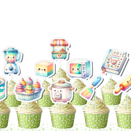 Cooking-Themed Cupcake Toppers - Set of 10 | Fun Kitchen Party Decorations | Baking-Themed Toppers