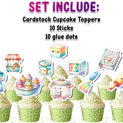 Cooking-Themed Cupcake Toppers - Set of 10 | Fun Kitchen Party Decorations | Baking-Themed Toppers