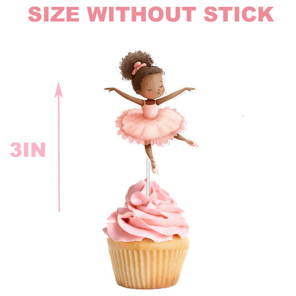 Afro Ballerina Cupcake Toppers - 10pcs Set - Whimsical Ballet Party Decorations