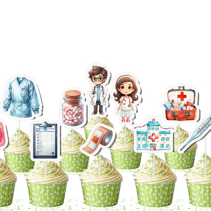 Doctor Cupcake Toppers - Set of 10 | Medical Party Decor | Healthcare Theme
