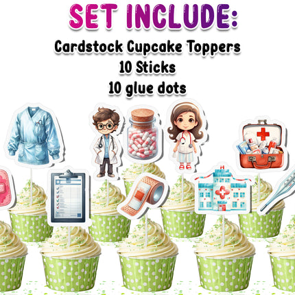 Doctor Cupcake Toppers - Set of 10 | Medical Party Decor | Healthcare Theme