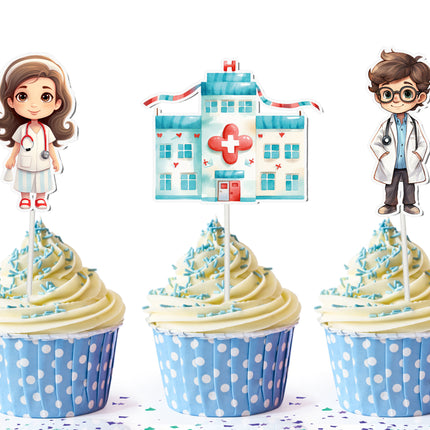 Doctor Cupcake Toppers - Set of 10 | Medical Party Decor | Healthcare Theme