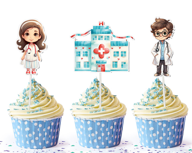 Doctor Cupcake Toppers - Set of 10 | Medical Party Decor | Healthcare Theme