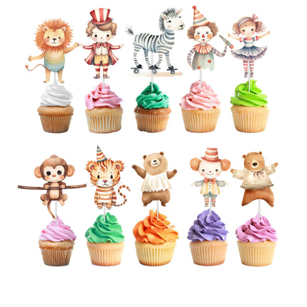 Circus Cupcake Toppers - 10pcs Set - Perfect for Circus Theme Parties