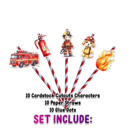 Firefighter-Themed Party Straws – Set of 10PCS Drink Decor