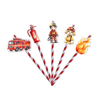 Firefighter-Themed Party Straws – Set of 10PCS Drink Decor