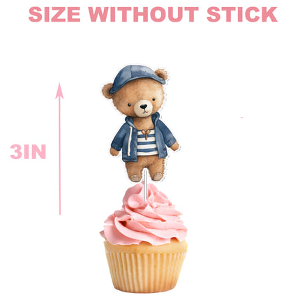 Teddy Bear Sailor Cupcake Toppers - 10pcs Set - Nautical Theme Party Decorations